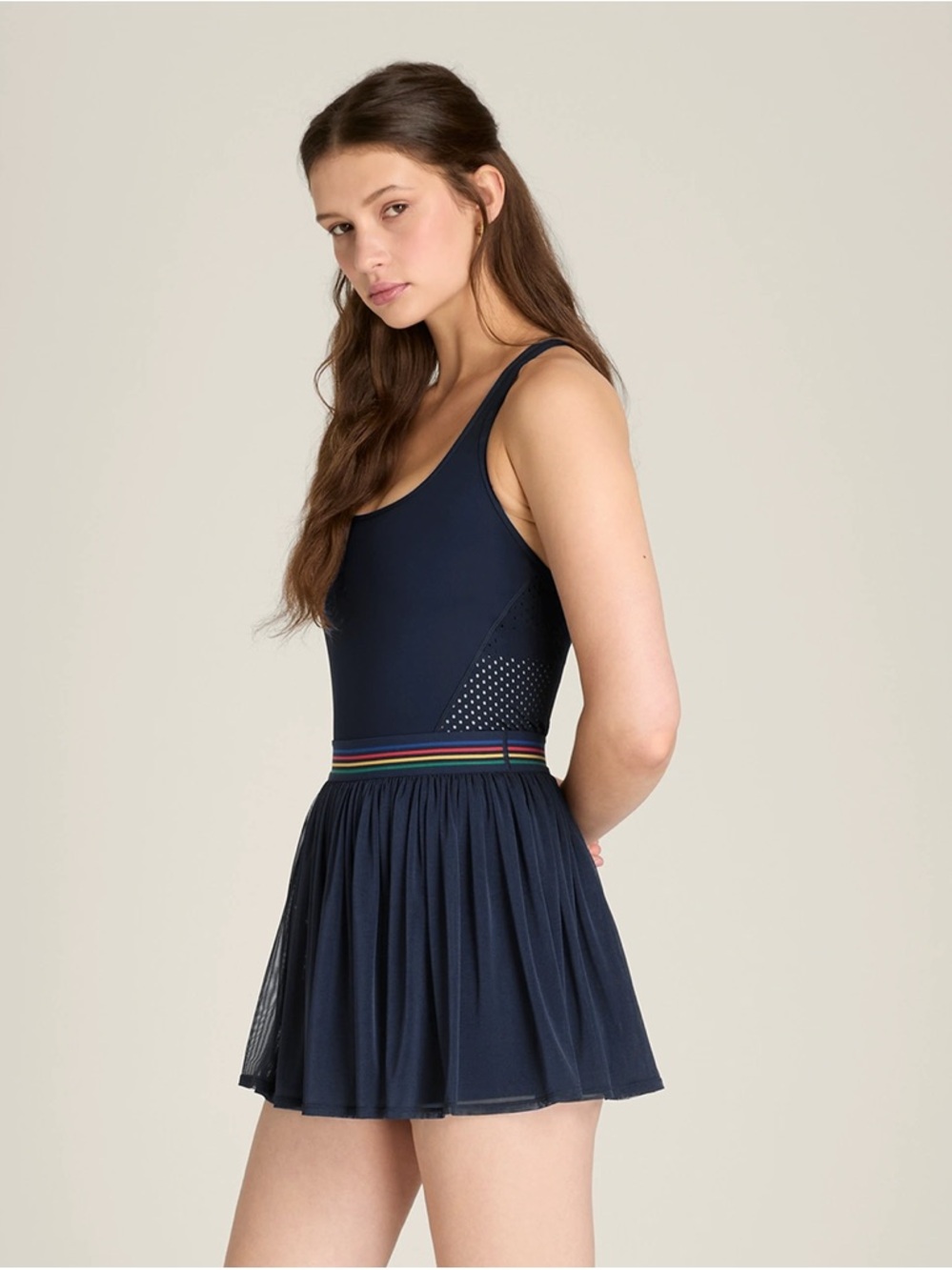 Wilson Navy Mini Activewear Tennis Dress with Rainbow Waistband πΎπβ¨ - Picture 2 of 5